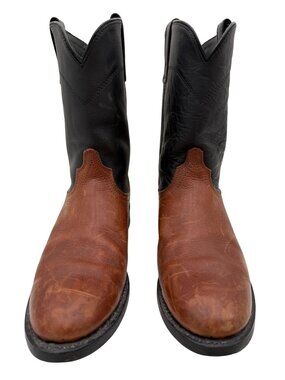 Laredo Mens Two-Tone Western Leather Boots Size 10.5 D Brown & Black Cowboy Styl